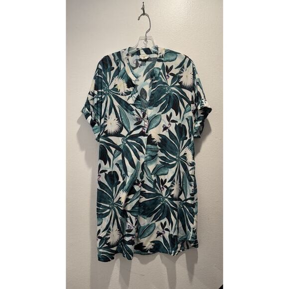 H&M X Anna Glover Size 14 Tropical Palm Leaf Print Tunic Top Resort FLAW - Picture 1 of 7